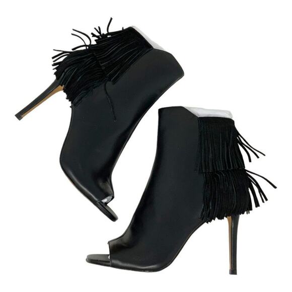 Vince Camuto Black Fringe Amenala Heel Bootie Size 8.5 NWT $179 MSRP - Picture 1 of 7